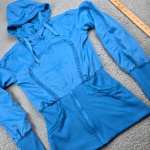 Lululemon Dance Studio Jacket Blue Full Zip Hooded  Ribbed Trim Womens 8